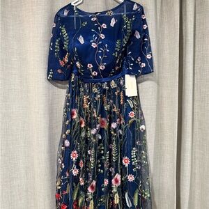 Floral Embroidered Navy Dress